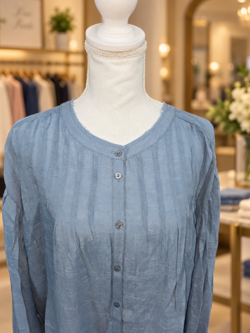 Frye Light Blue Pintuck Button-Down Blouse - Picture 6 of 8